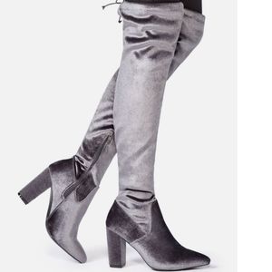 Grey Over the Knee Heeled Boot